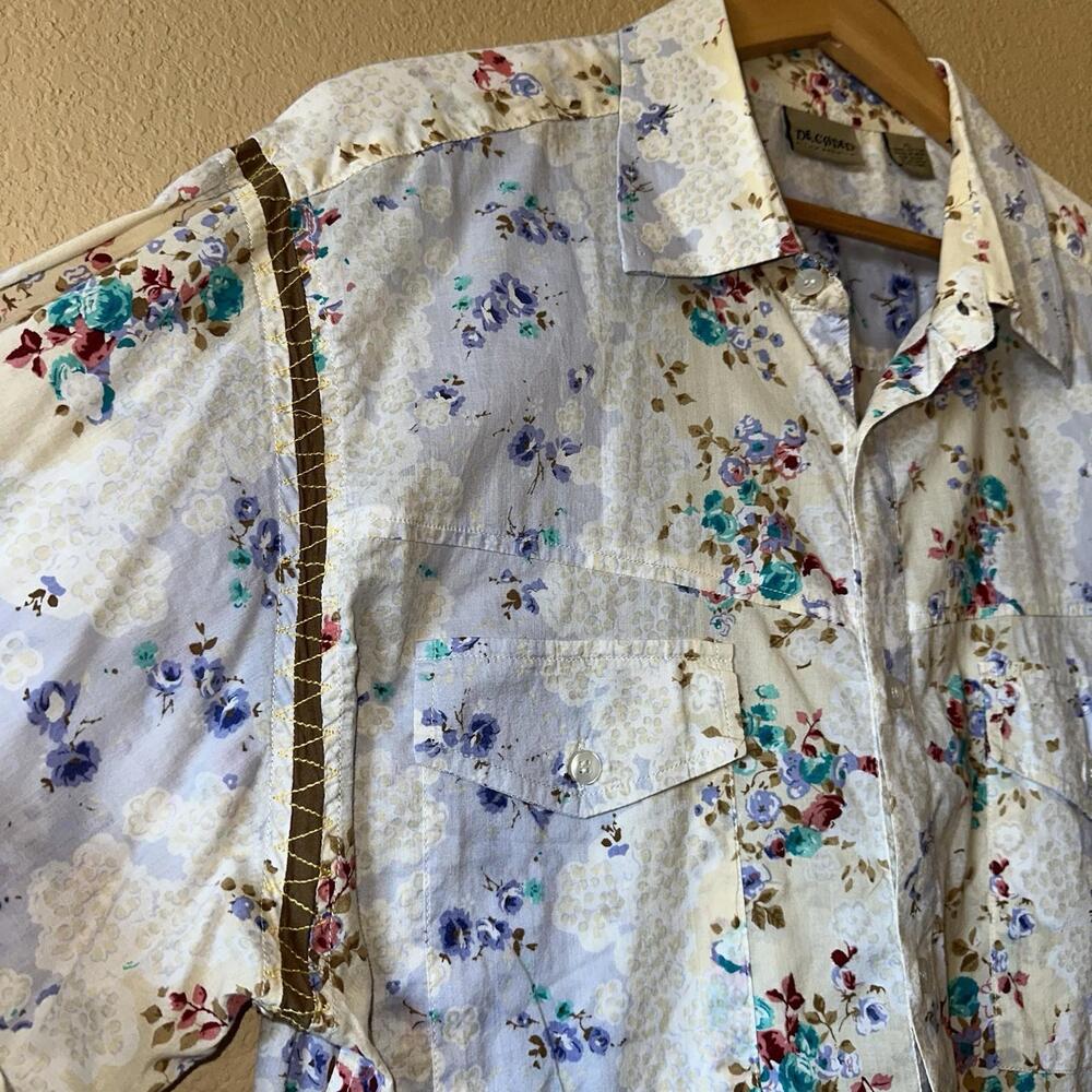 DECODED Floral Shirt Stitching On Shoulder Long Sleeve Button Up Mens XL Cotton